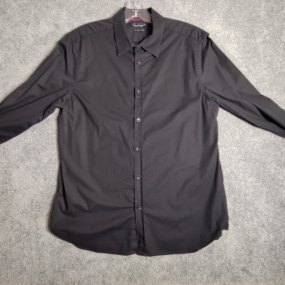 Denim & Flower Ricky Singh Mens Stretch Slim Fit Black Button Down Shirt L